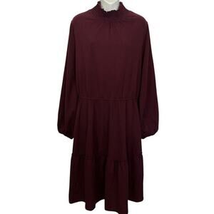 Leota Womens Long Sleeve Mock Neck Smocked Olivia Balloon Sleeve Dress NWT 2X